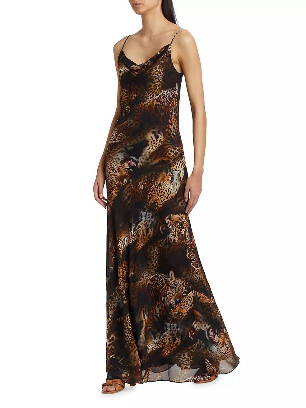 Christine Leopard Print Silk Slip Dress Product Image