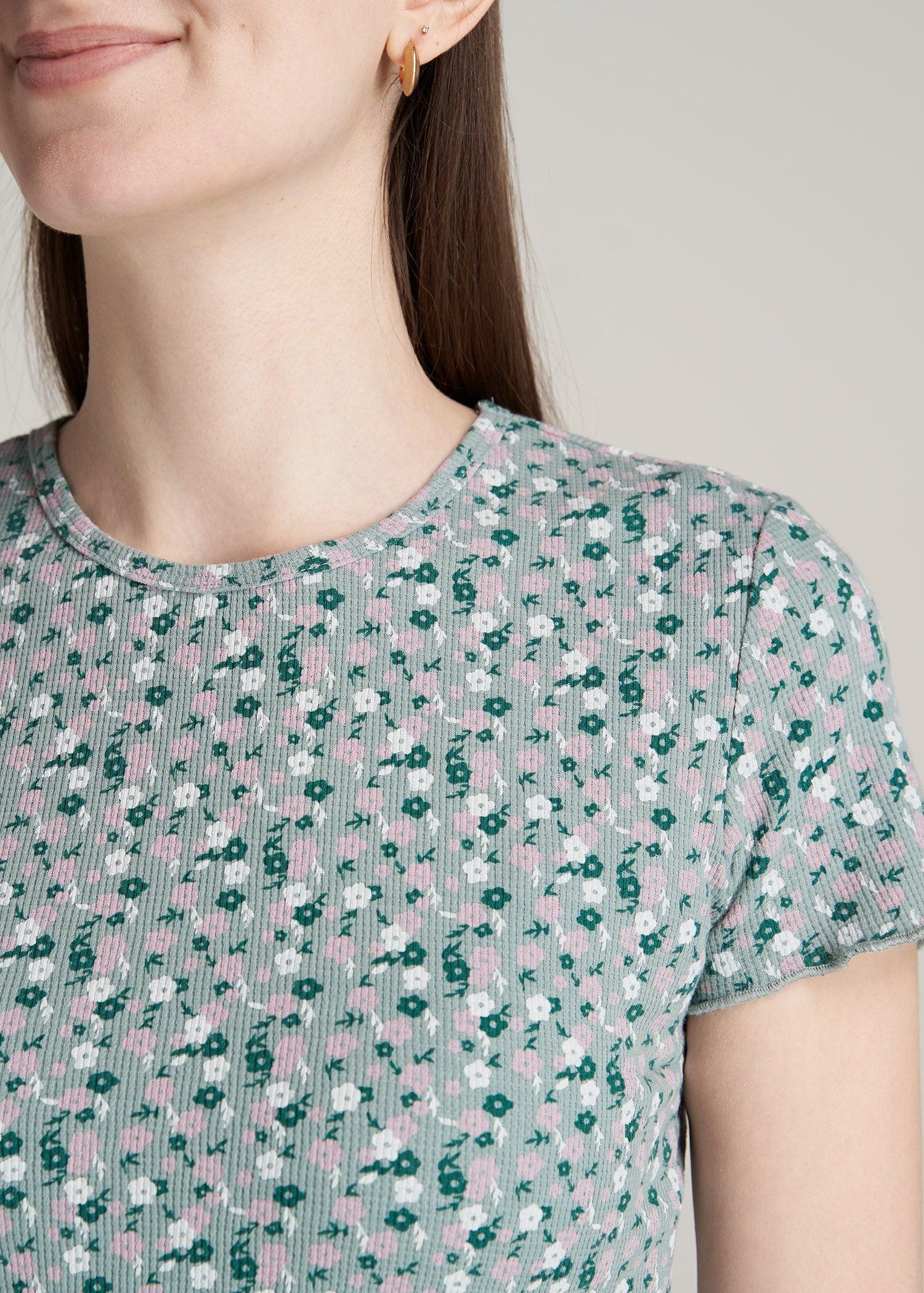 Cropped Waffle Tee in Seaglass Floral - Women's Tall T-Shirts Female Product Image