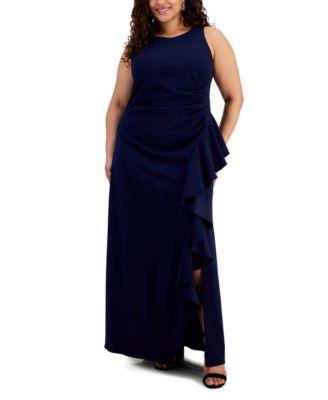 Plus Size Side-Ruffle Sleeveless Gown Product Image