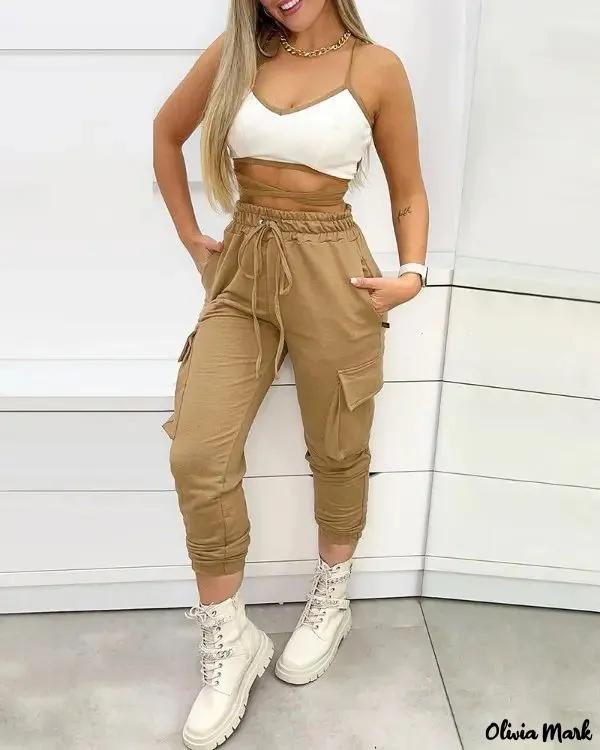 Olivia Mark – Drawstring Pocket Cargo Pants Product Image