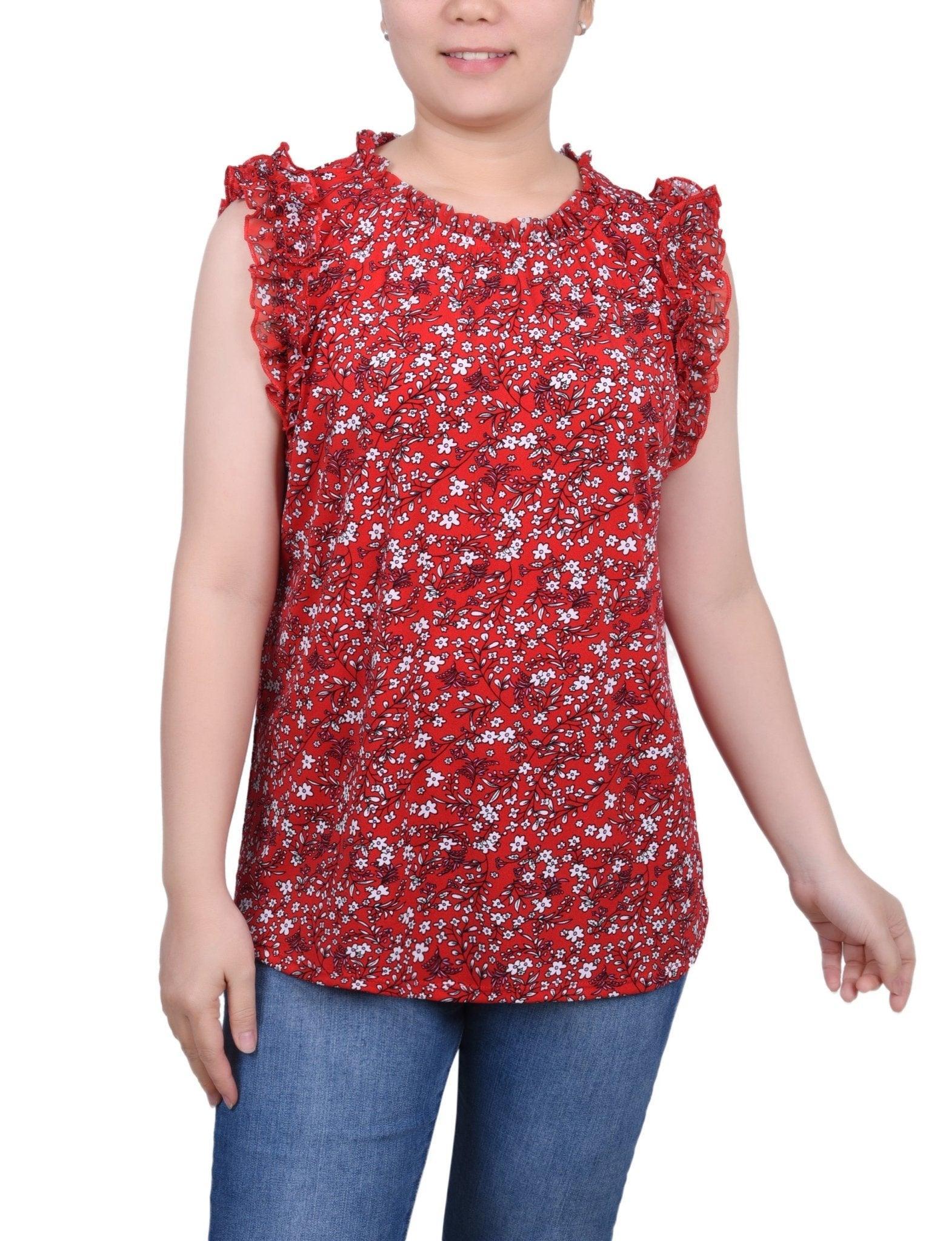 Sleeveless Crepe Top With Chiffon Ruffles - Petite Product Image