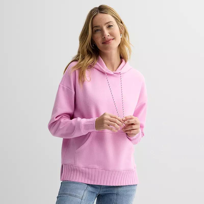 Womens Sonoma Goods For Life Mixed Rib Fleece Hoodie Pink Frenzy Product Image