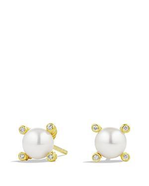 Womens Pearl Earrings with Diamonds in 18K Yellow Gold Product Image