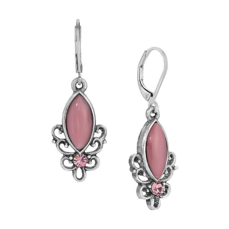 1928 Silver Tone Pink Facet & Crystals Leverback Earrings, Womens Product Image