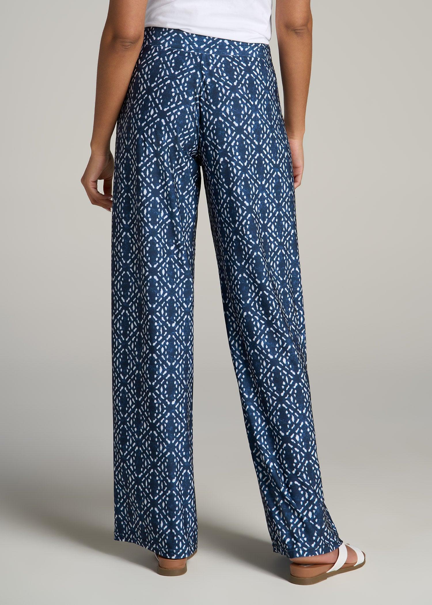 Pull On Breezy Wide Leg Pants for Tall Women in Indigo Tribal Print Female Product Image