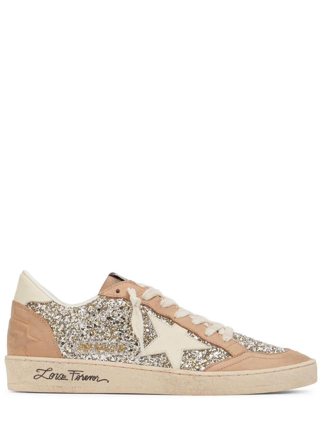 GOLDEN GOOSE Ballstar Glitter Suede Low-top Sneakers In Gold/beige Product Image