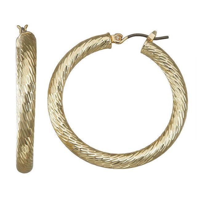 Nine West Textured Tube Hoop Earrings, Womens, Gold Tone Product Image