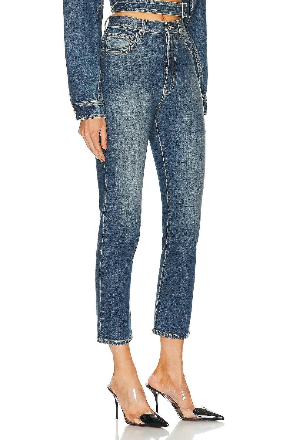 ALAÏA High Waist Straight Leg in Bleu Vintage - Blue. Size 34 (also in ). Product Image