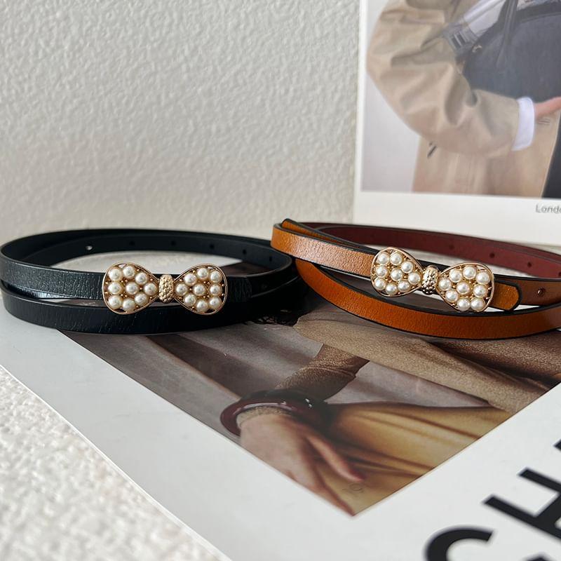 Faux Pearl Bow Buckle Belt Product Image