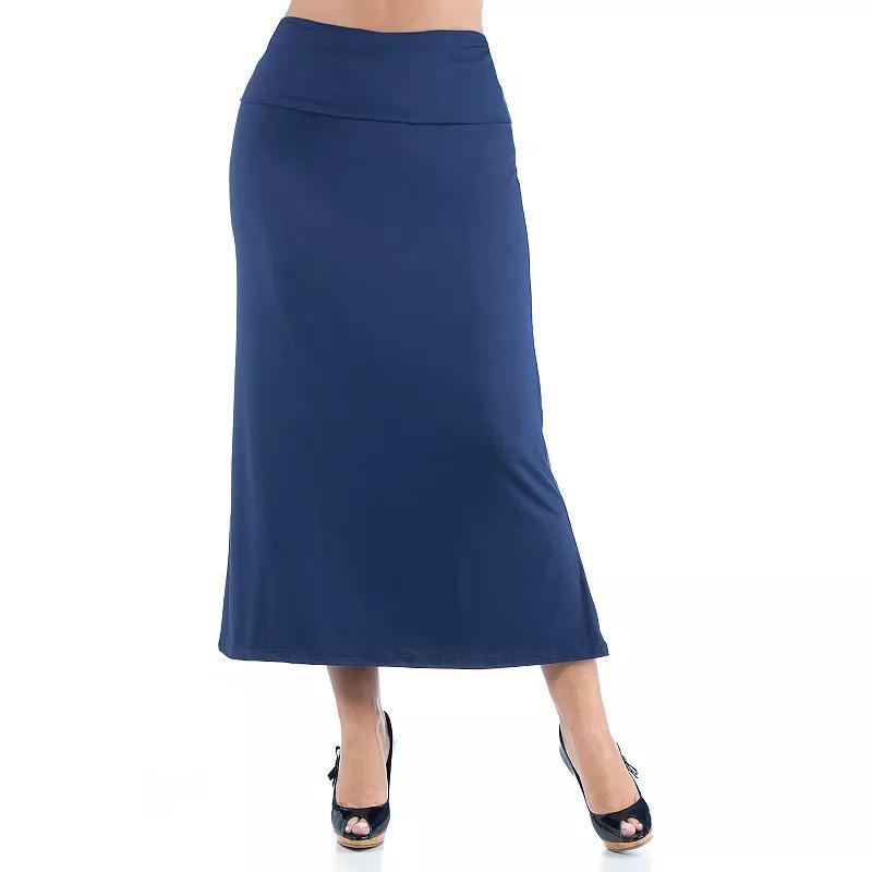 Plus Size 24Seven Comfort Apparel Comfortable Foldover Waistband Maxi Skirt, Womens Blue Product Image