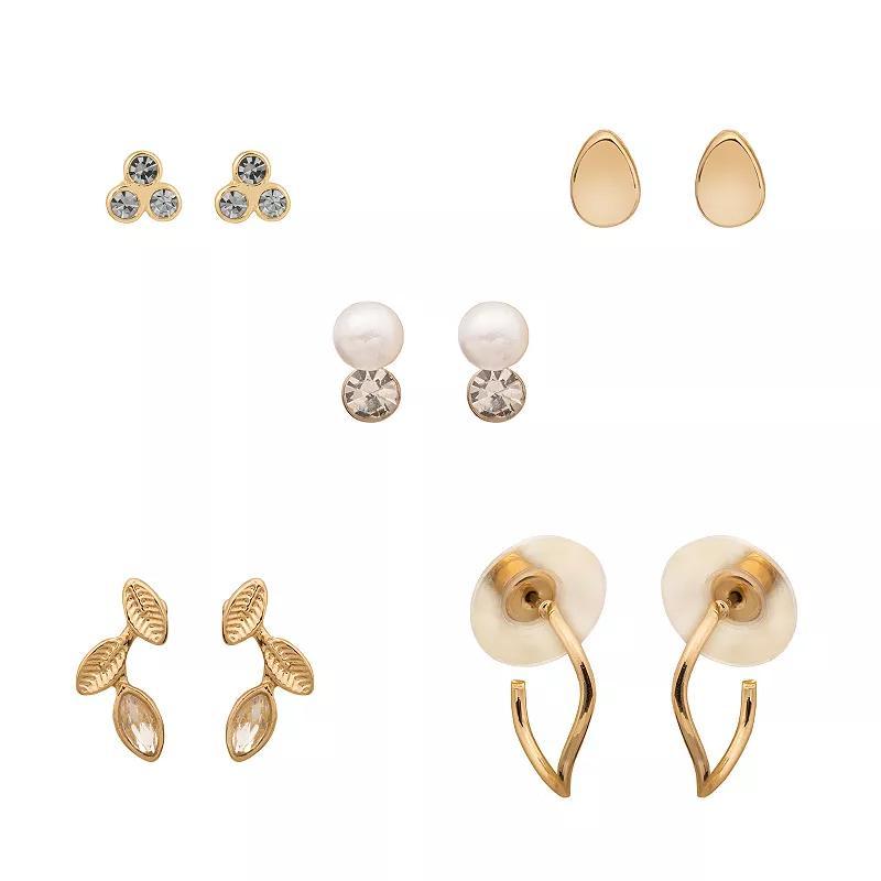 LC Lauren Conrad Gold Tone Vine Leaf 5-Pair Nickel Free Earring Set, Womens Product Image