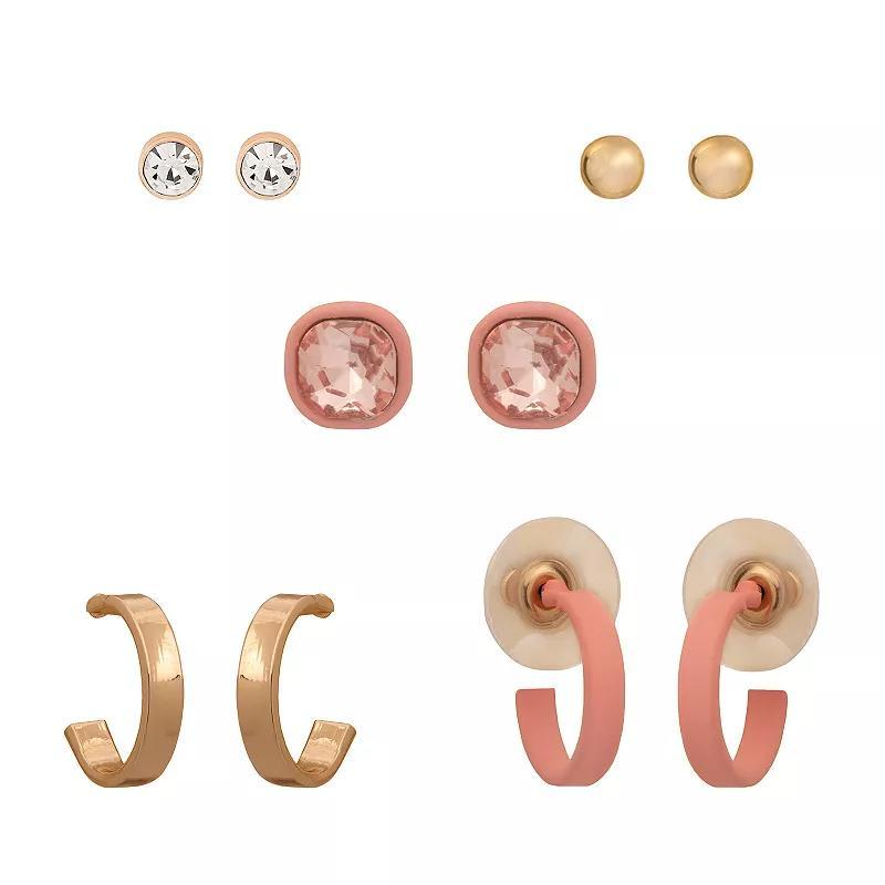 LC Lauren Conrad Gold Tone Earrings Set of 5, Womens, Pink Product Image