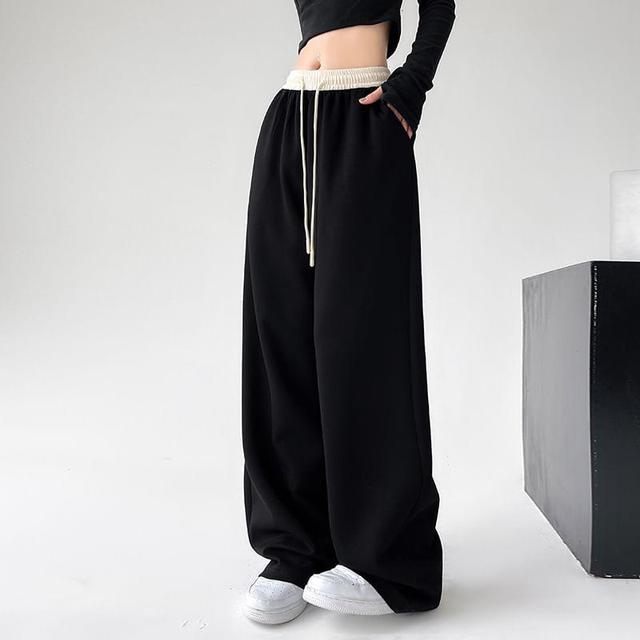 Drawstring Waist Two Tone Wide Leg Sweatpants Product Image