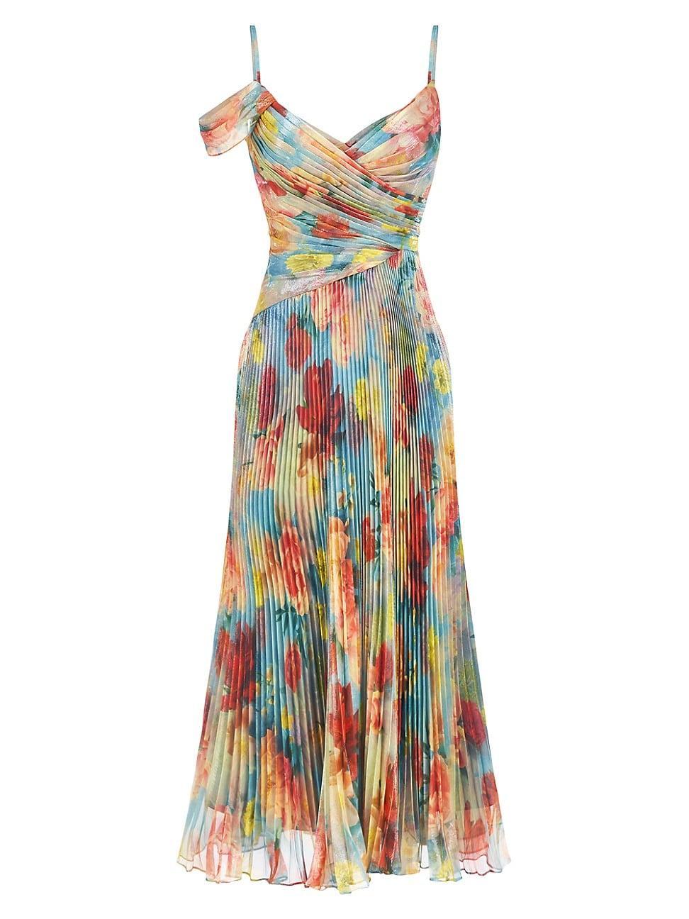 Womens Vienna Floral Pleated Silk-Blend Midi-Dress Product Image