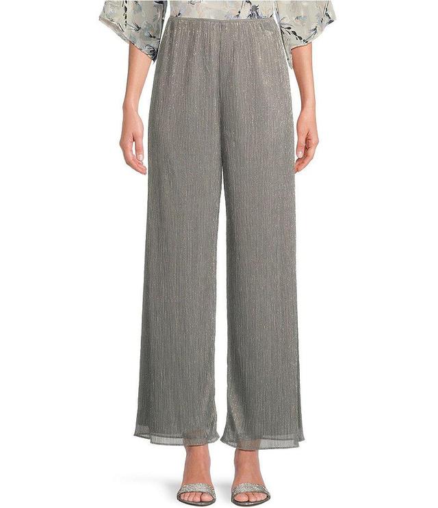 Alex Evenings Metallic Knit Straight Leg Pleated Pants Product Image