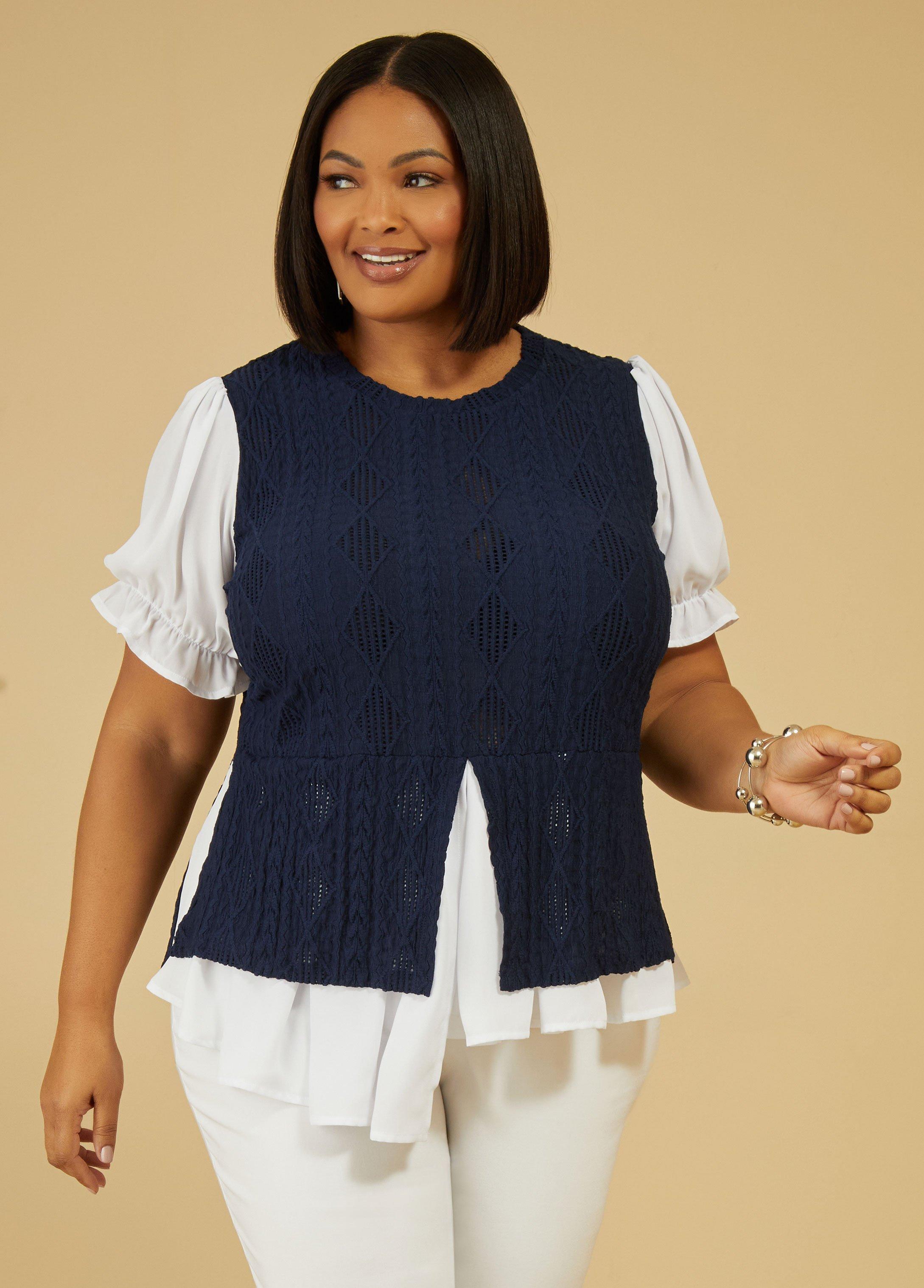 Plus Size Textured Knit Layered Top Ashley Stewart Product Image