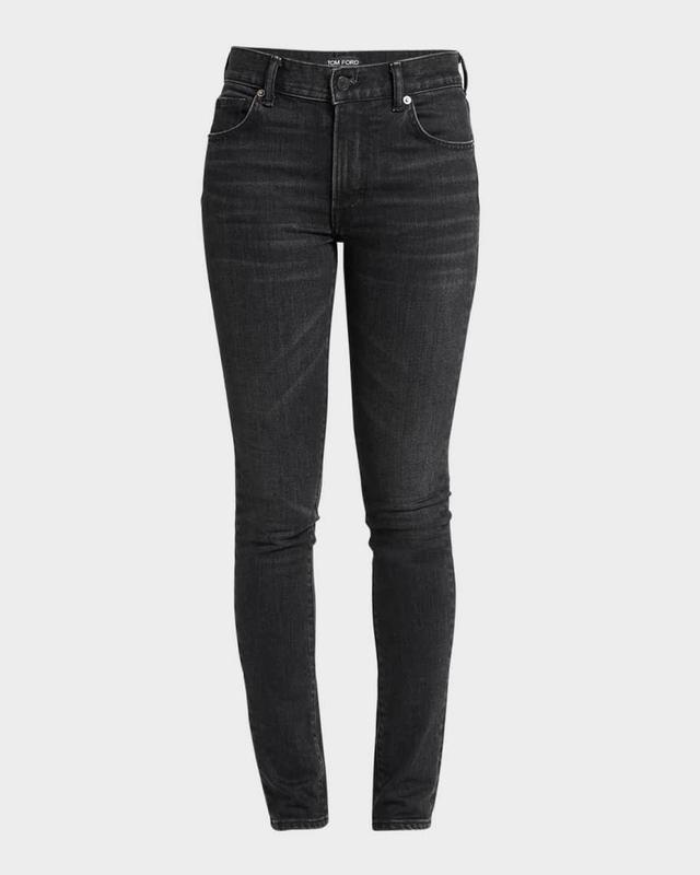 Mid-Rise Skinny-Leg Stretch Denim Pants Product Image