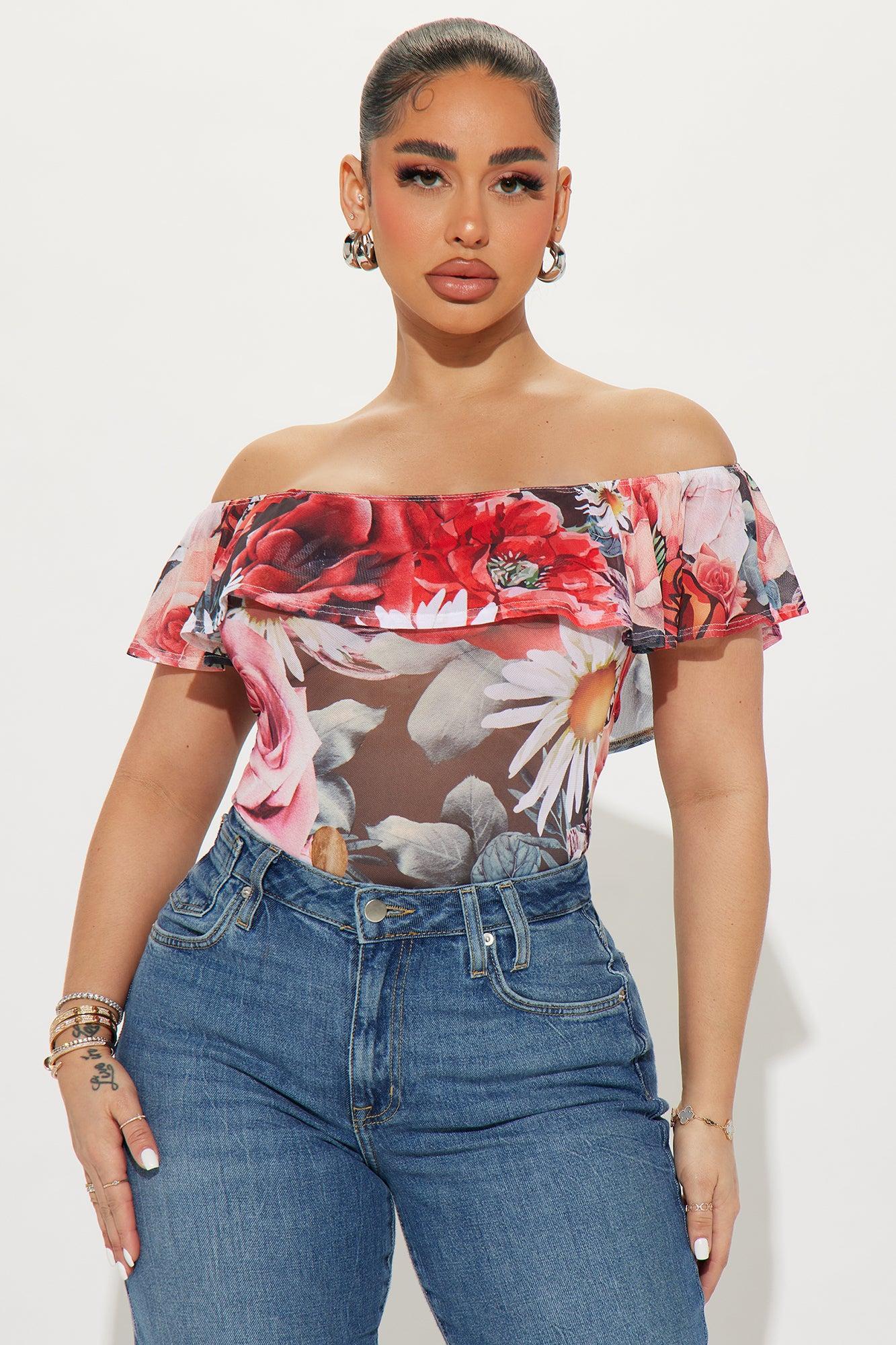 Floral Arrangement Bodysuit - Red/combo Product Image