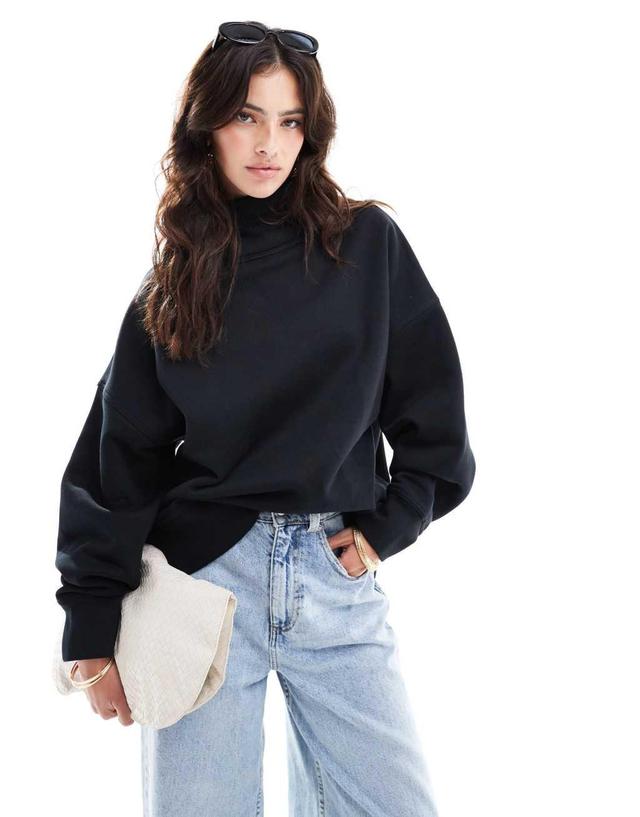 ASOS DESIGN heavyweight high neck sweatshirt in black Product Image