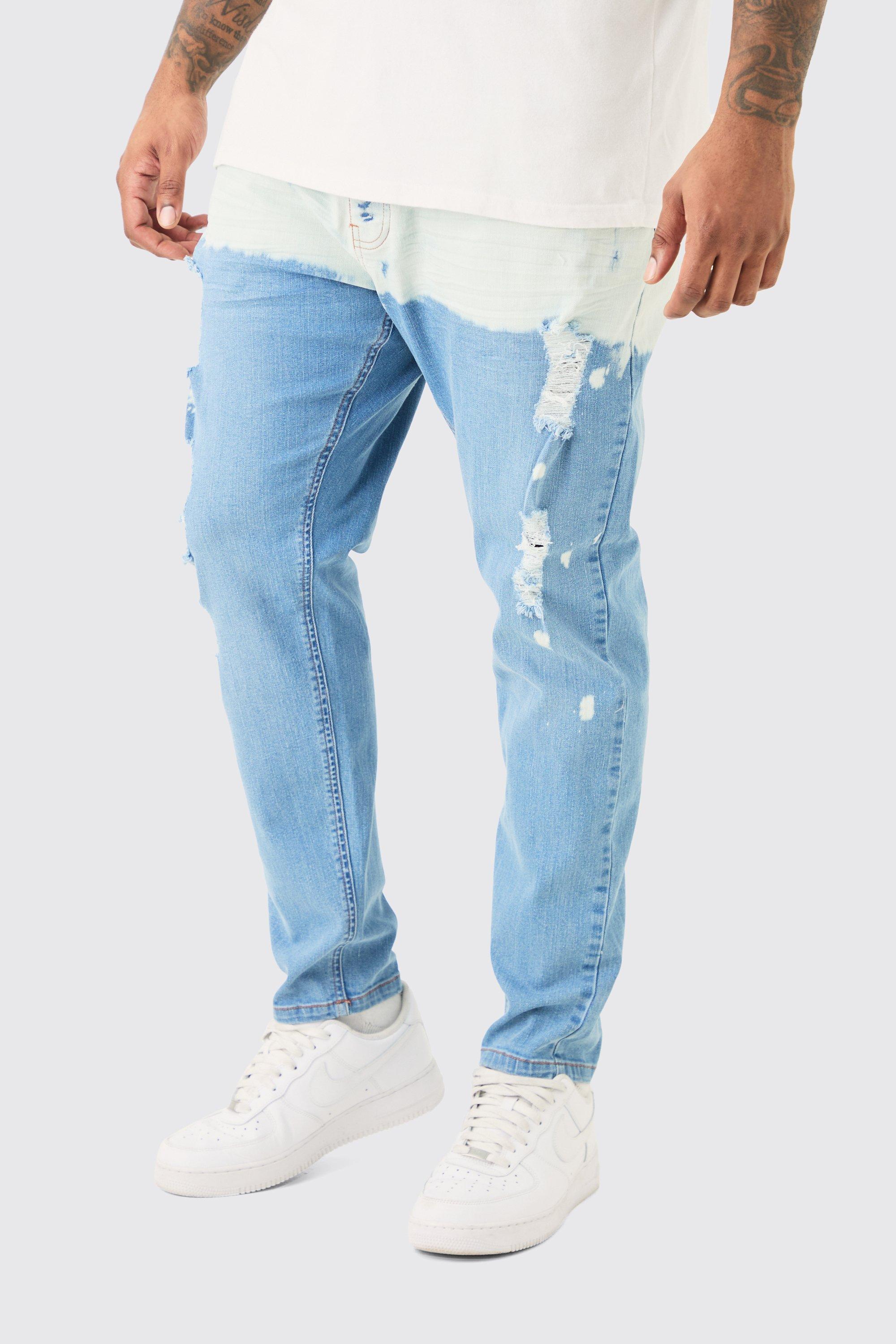 Plus Light Wash Stretch Skinny Paint Effect Jean | boohooMAN USA Product Image