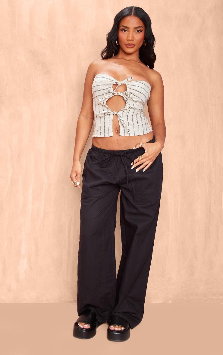 Stone Bandeau Tie Front Striped Linen Crop Product Image