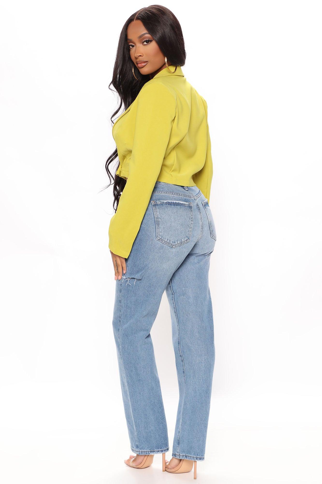 Thigh Slit High Waist Straight Leg Jeans - Light Blue Wash Product Image