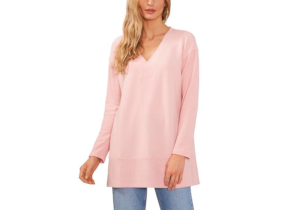 Vince Camuto Long Sleeve Drop Shoulder V-Neck Cozy Tunic Rouge) Women's Sweater Product Image