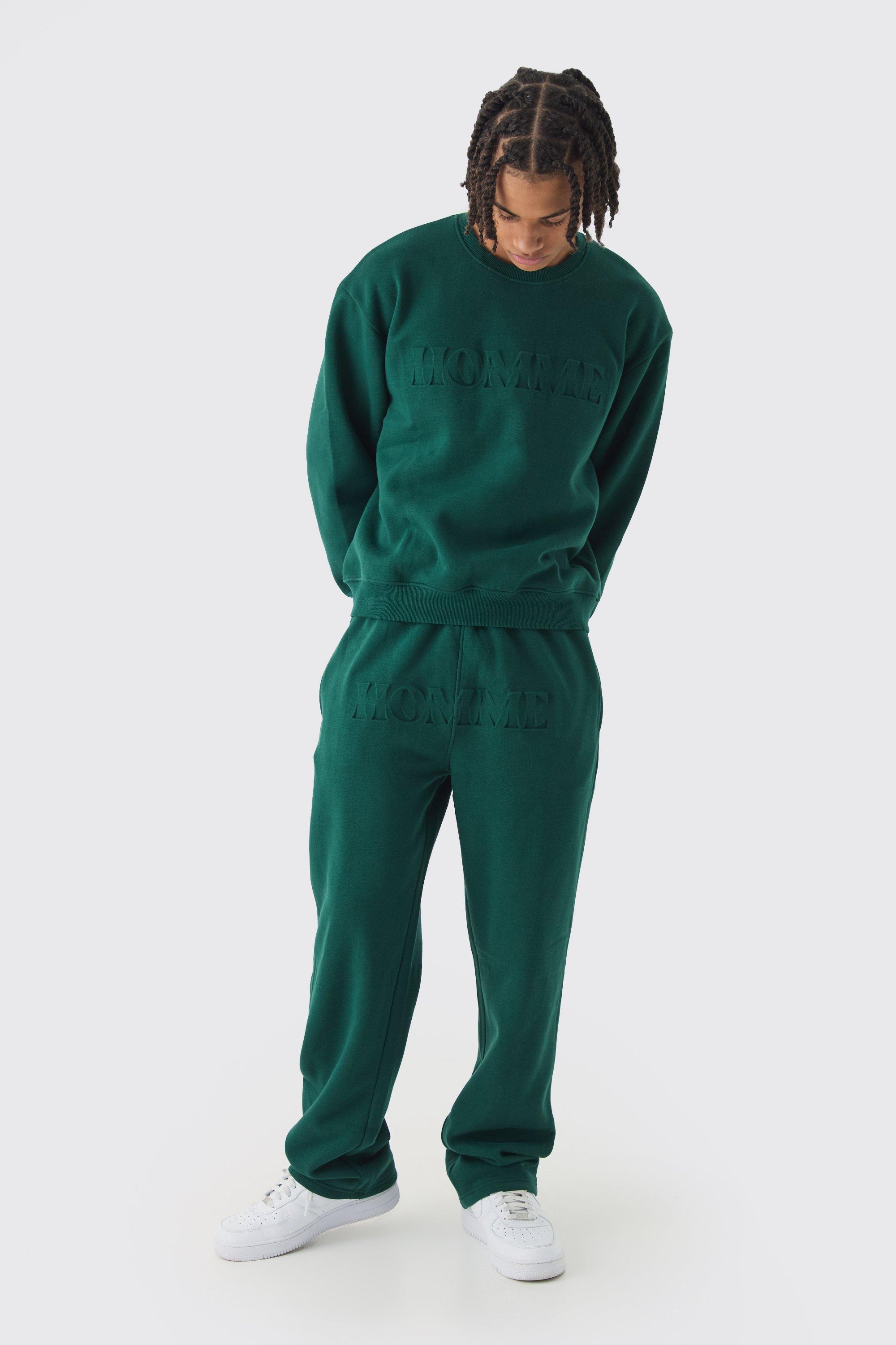 Oversized Boxy Homme Embossed Sweatshirt Tracksuit | boohooMAN USA Product Image