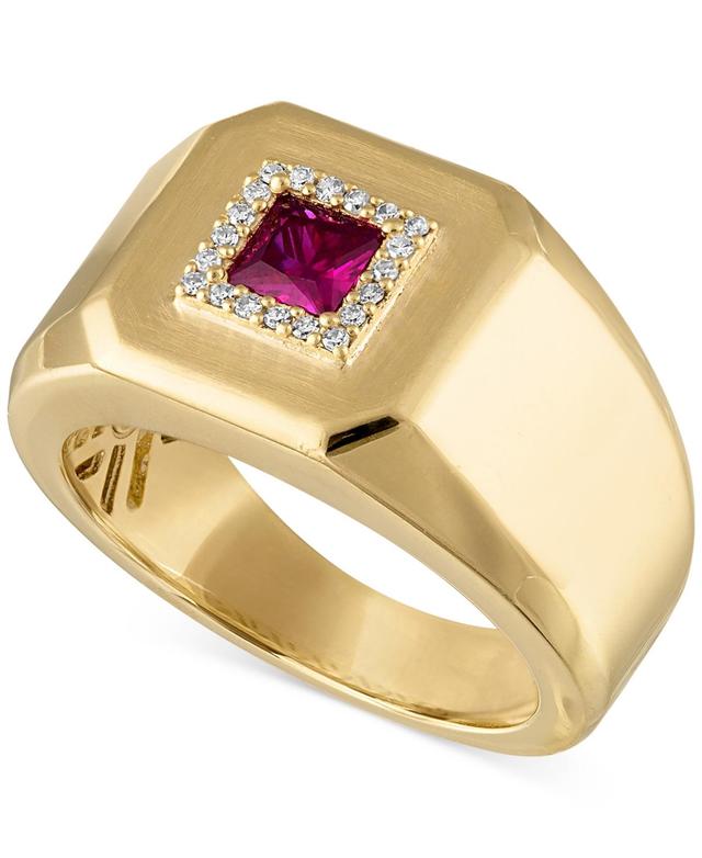 Esquire Mens Jewelry Lab-Created Ruby (1/2 ct. t.w.) & Diamond (1/10 ct. t.w.) Halo Ring in Gold-plated Sterling Silver, Created for Macys - Gold Ov Product Image