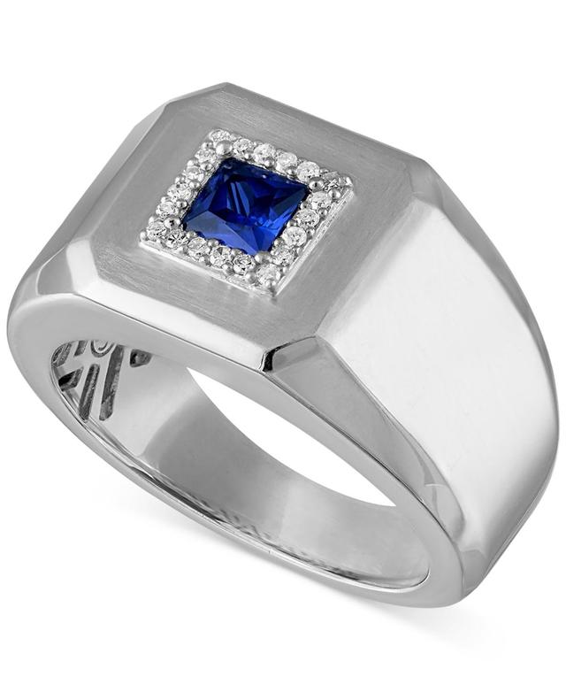 Mens Lab Created Sapphire (1/2 ct. t.w.) & Diamond (1/10 ct. t.w.) Ring in Sterling Silver Product Image