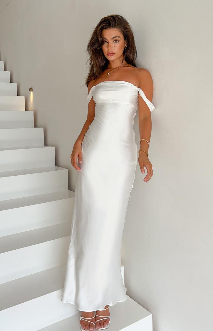 Ella White Off Shoulder Formal Dress Product Image