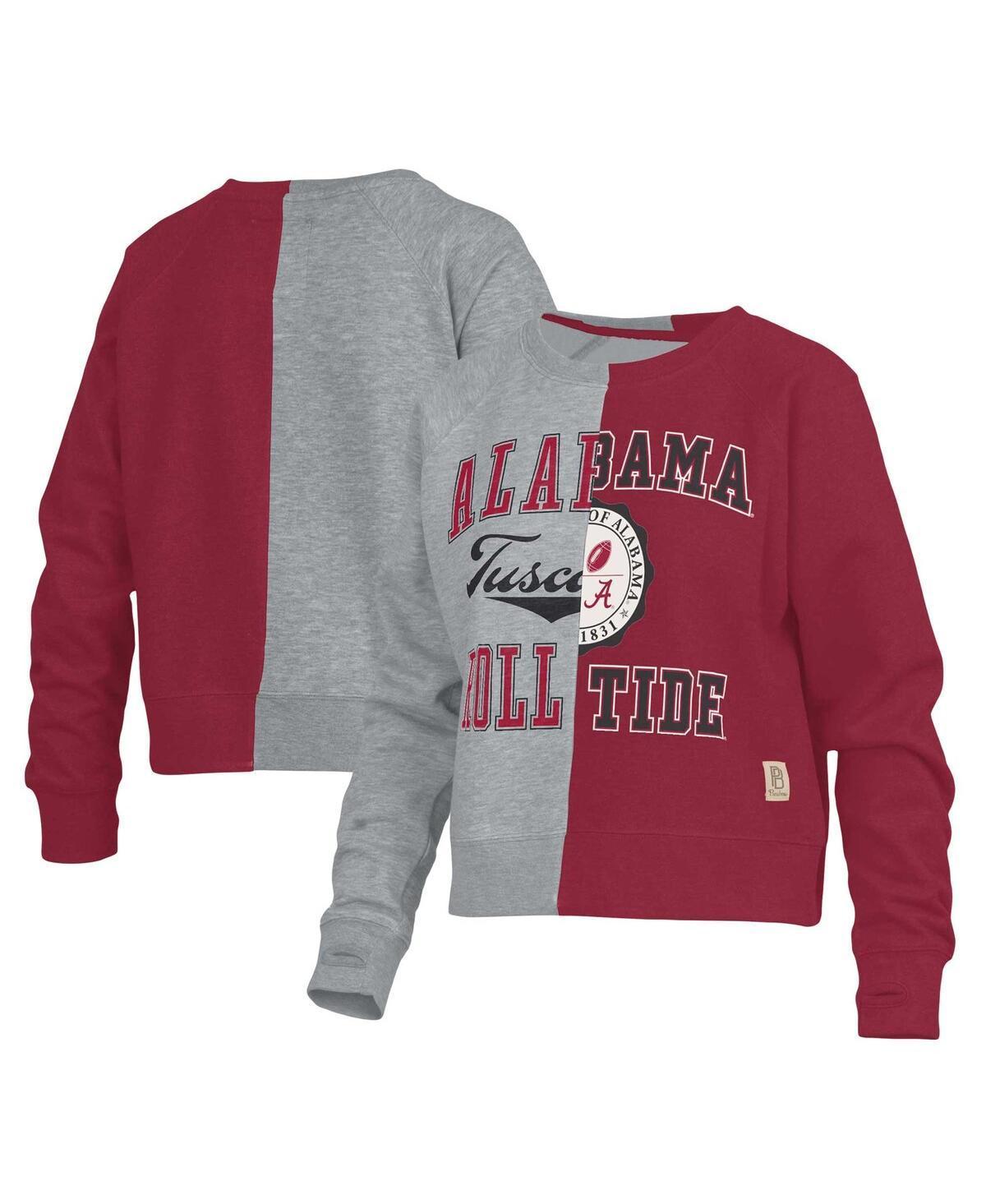 Womens Pressbox Heather Gray Alabama Crimson Tide Half and Half Raglan Pullover Sweatshirt Product Image