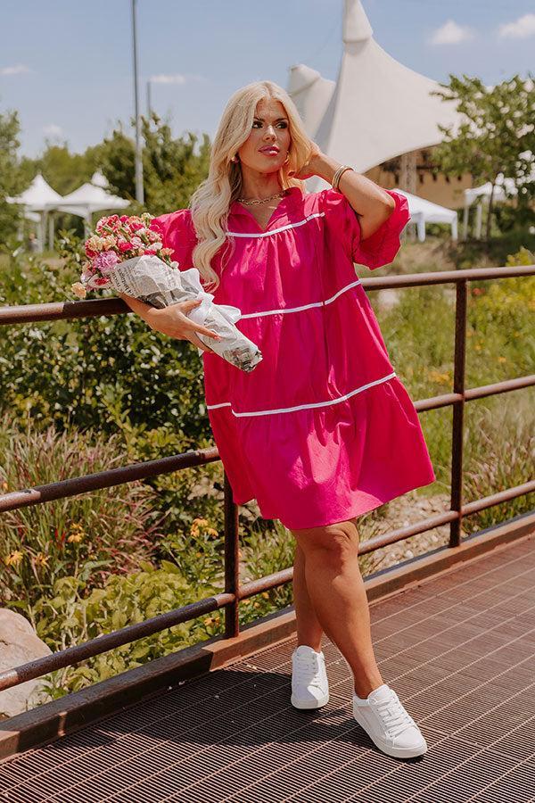 Porch Swing Sippin' Mini Dress in Hot Pink Curves Product Image