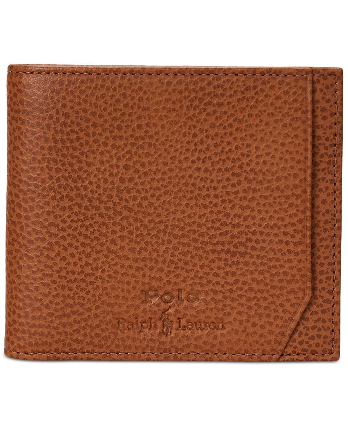 POLO RALPH LAUREN Men's Pebbled Leather Billfold Wallet In Brown Product Image