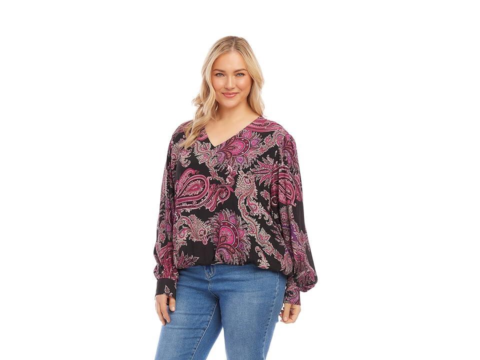 Karen Kane Plus Size V-Neck Blouse (Paisley) Women's Clothing Product Image