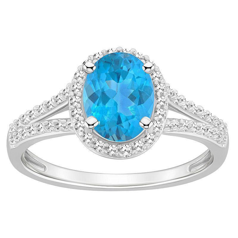 Celebration Gems Sterling Silver Gemstone & 1/4 Carat T.W. Diamond Halo Ring, Womens Blue Topaz Product Image