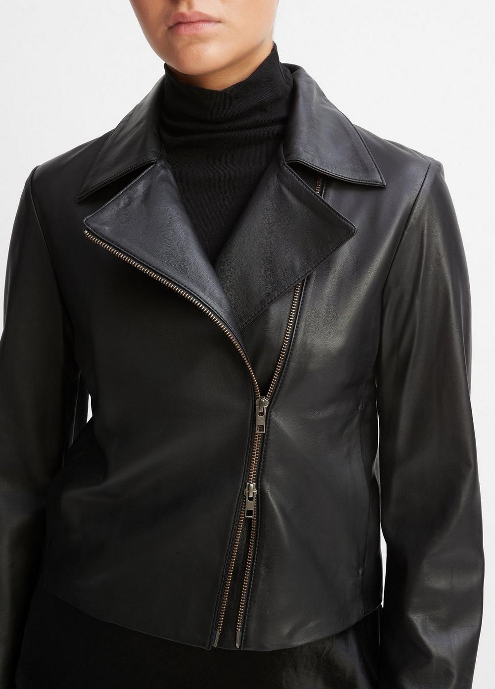 Leather Cross-Front Moto Jacket Product Image