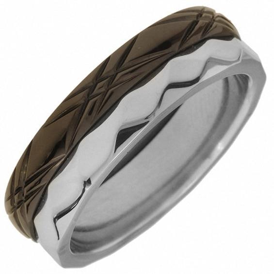 Men's 7.0mm Faceted Wedding Band in Two-Tone Stainless Steel Product Image