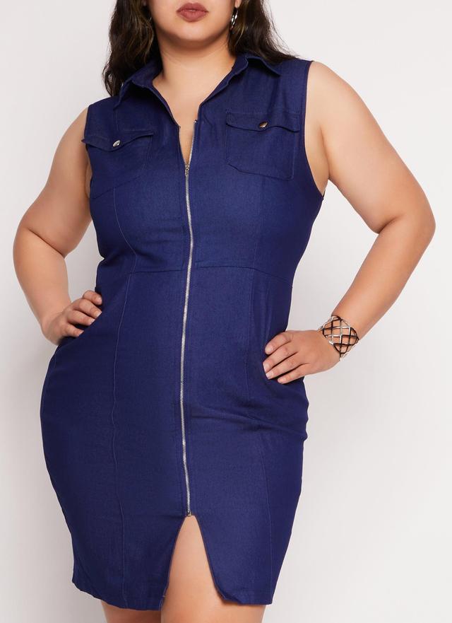 Womens Plus Size Zip Front Denim Shirt Dress Product Image