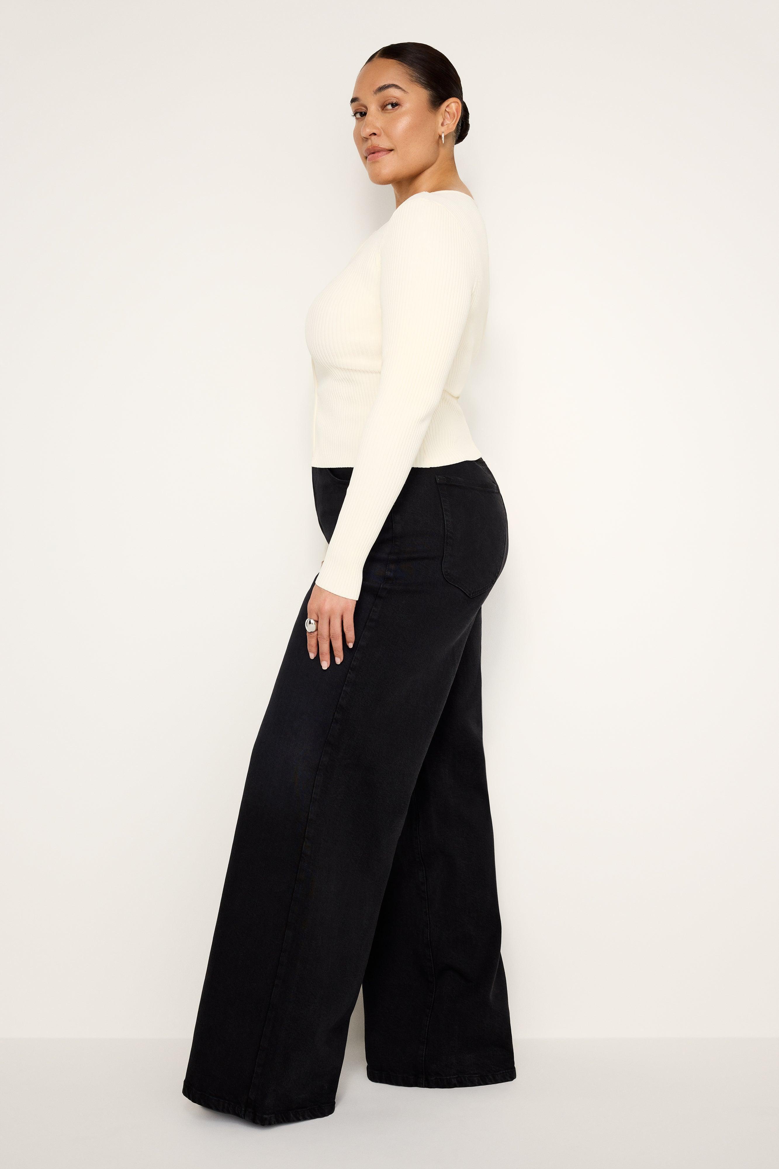 SOFT-TECH GOOD WAIST PALAZZO JEANS | BLACK344 Product Image