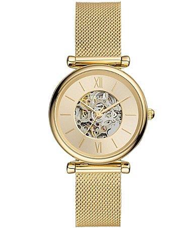 Fossil Womens Carlie Automatic Gold Stainless Steel Mesh Analog Bracelet Watch Product Image