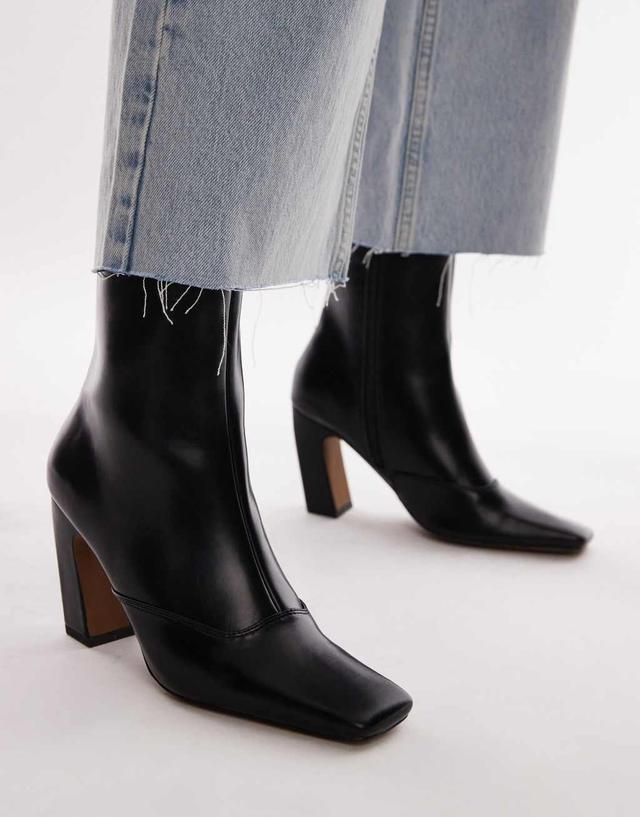 Topshop Nyla ankle boots with angled block heel in black Product Image