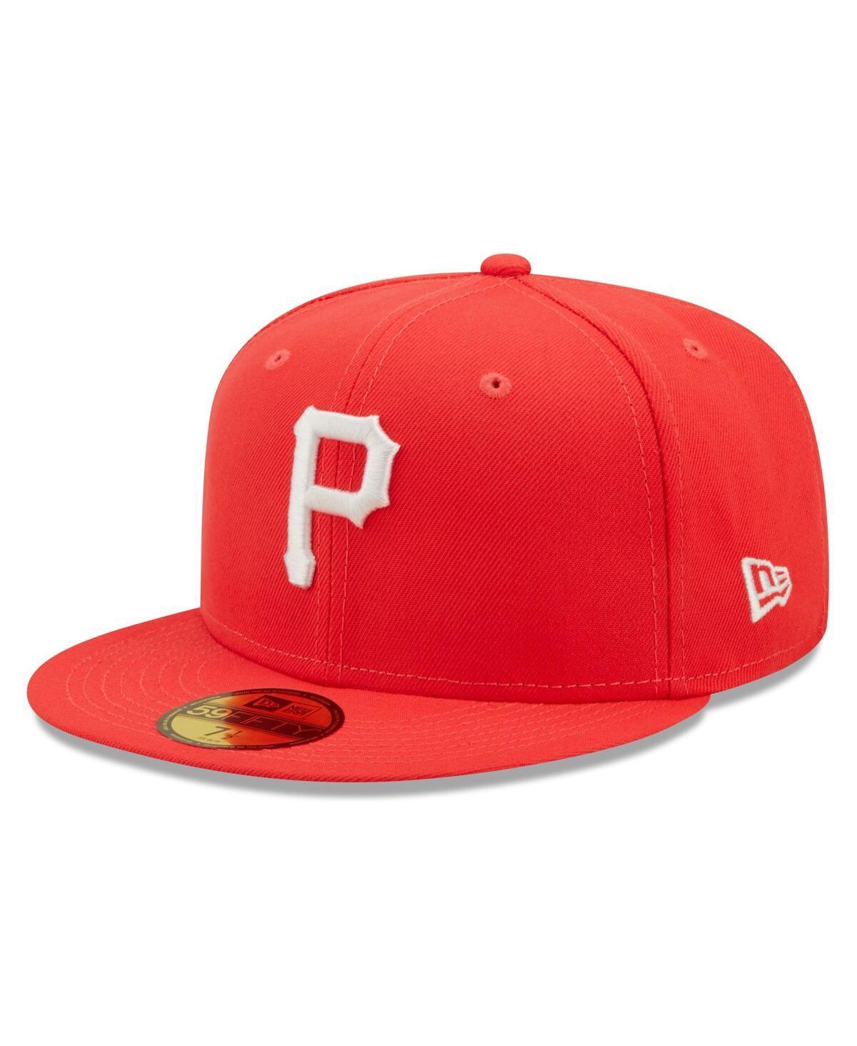 Mens New Era Red Pittsburgh Pirates Lava Highlighter Logo 59FIFTY Fitted Hat Product Image