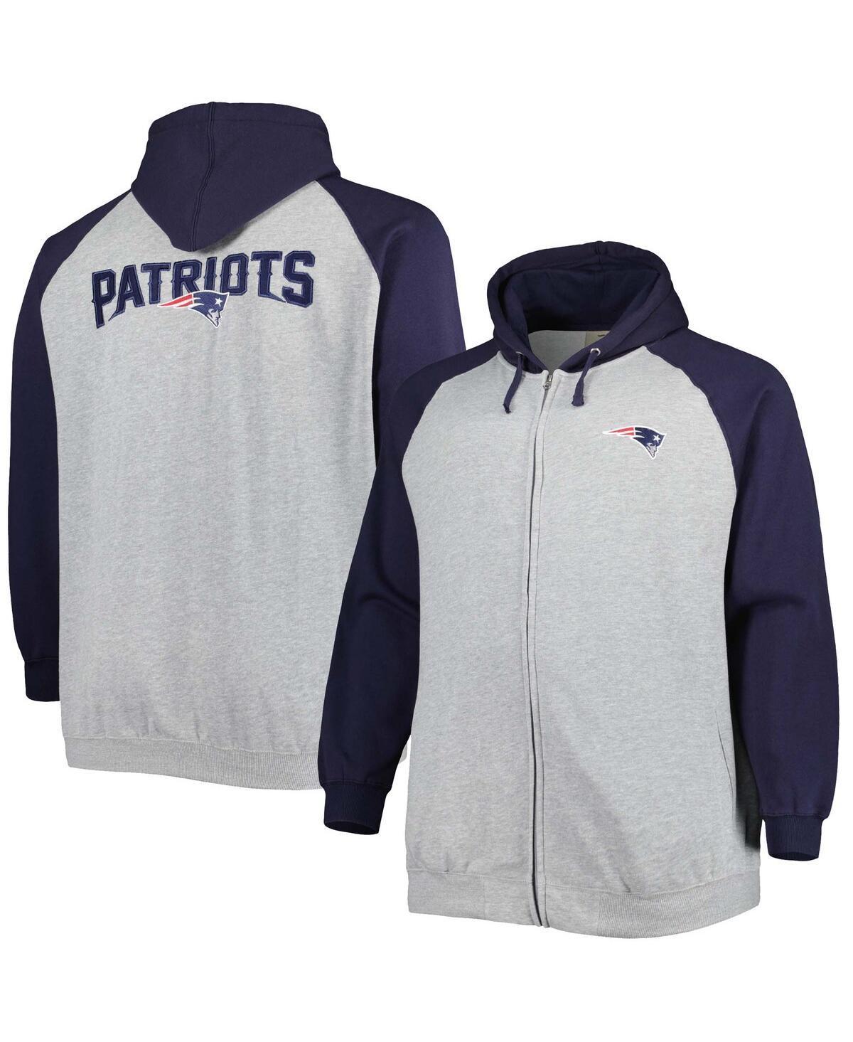 Mens Heather Gray New England Patriots Big & Tall Fleece Raglan Full-Zip Hoodie Jacket Product Image