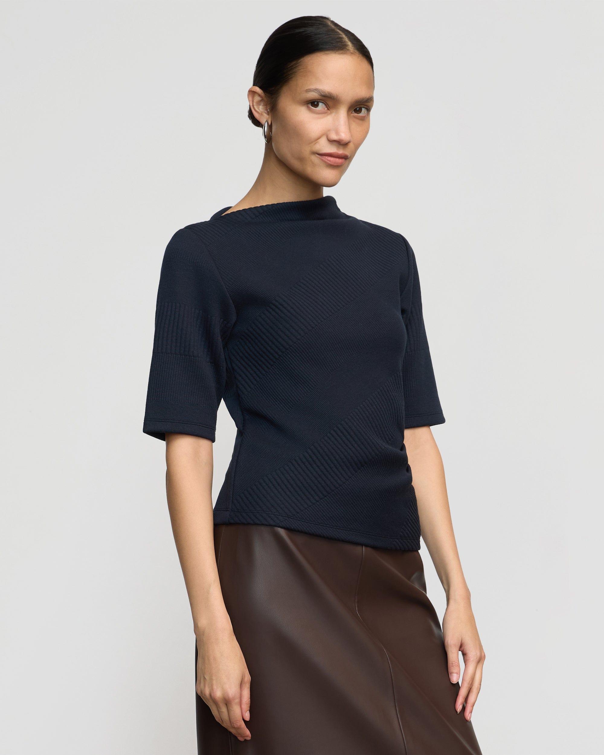 Pauline Ribbed Asymmetric-Neck Top Product Image