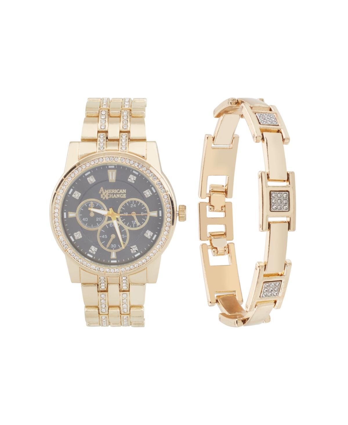 American Exchange Mens Crystal Bracelet Watch 46mm Gift Set Product Image