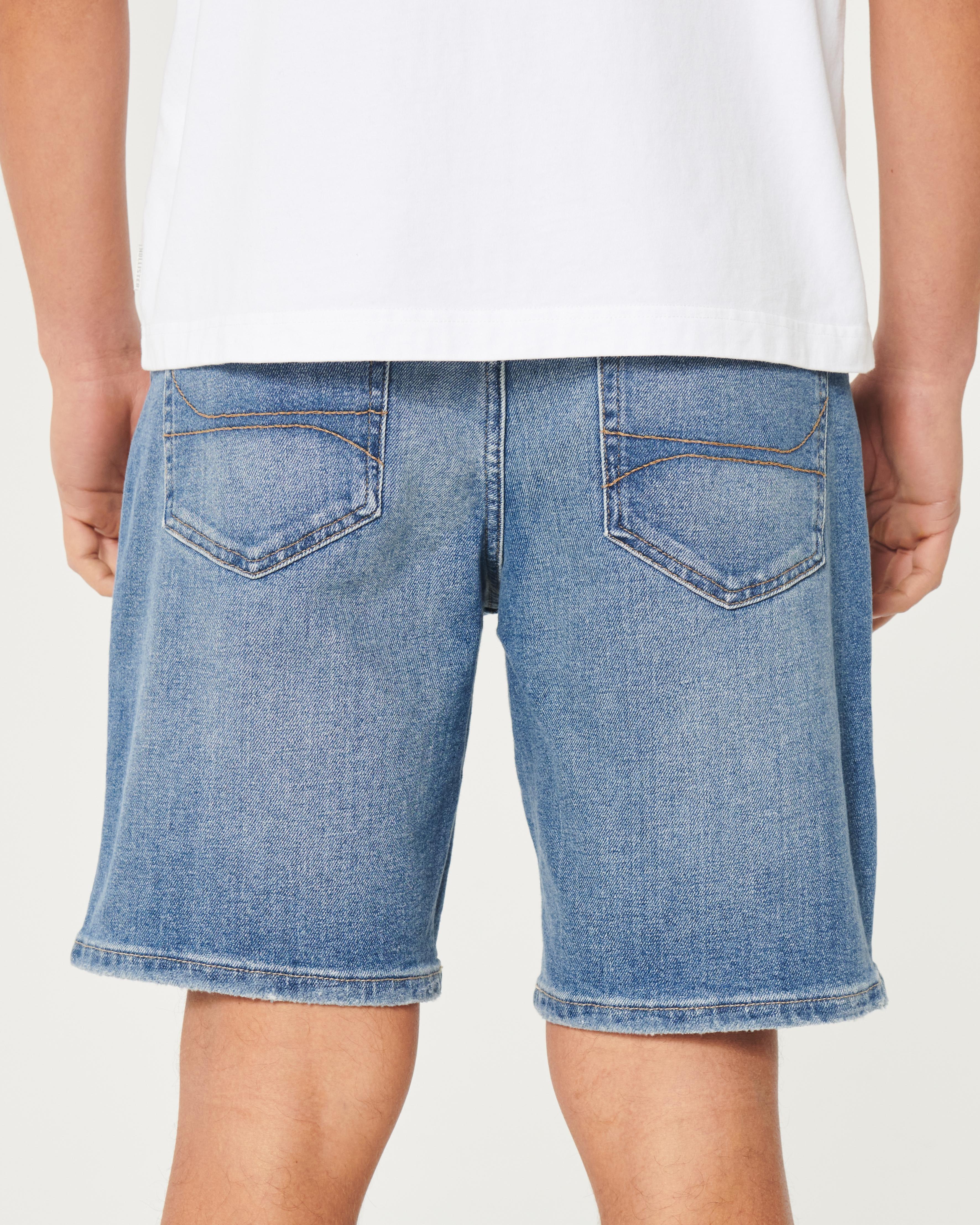 Ripped Medium Wash Loose Denim Shorts 9" Product Image