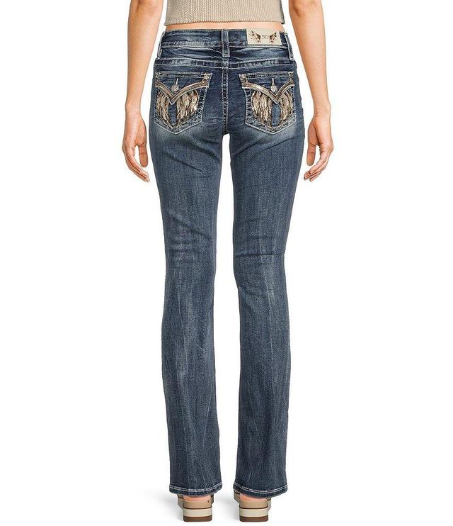 Miss Me Mid Rise Embellished Wing Back Flap Pocket Bootcut Jeans Product Image