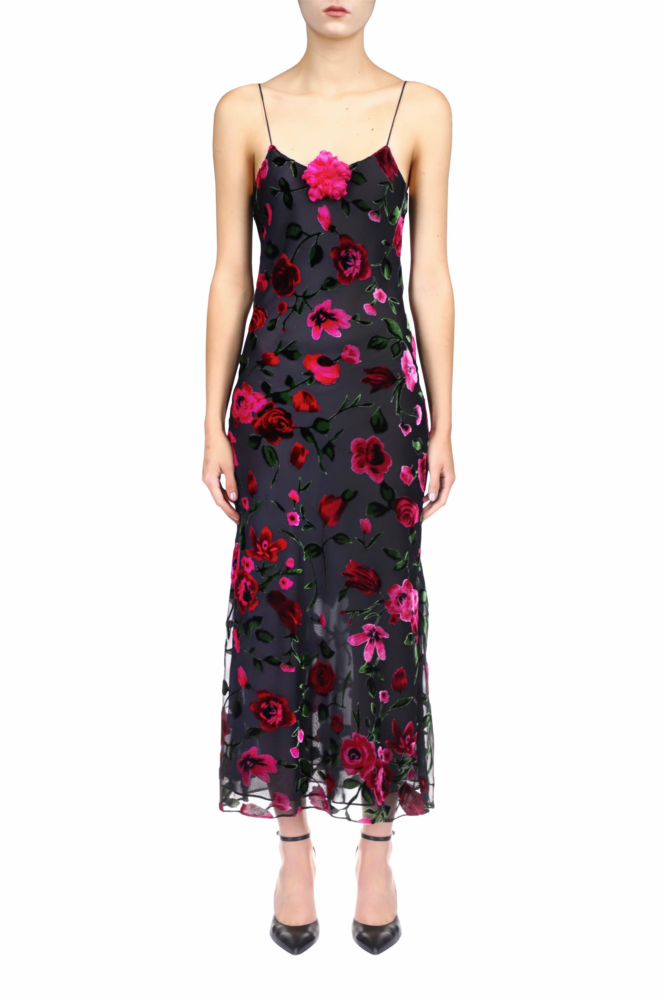 Velvet Devoré Slip Dress With Silk Flower Pin product image