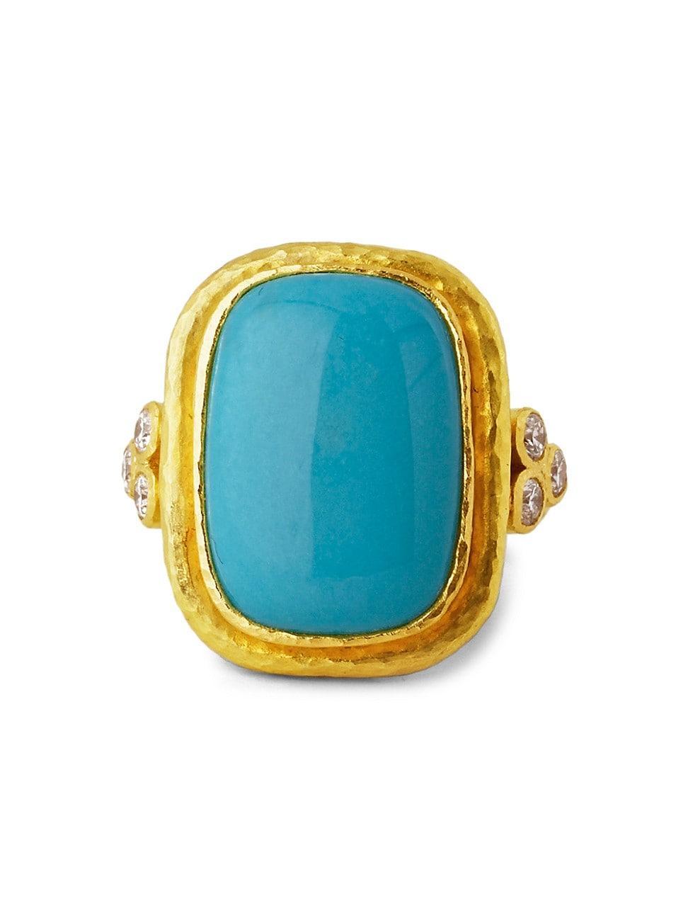 Womens Stone 19K Yellow Gold, Sleeping Beauty Turquoise & Diamond Large Ring Product Image